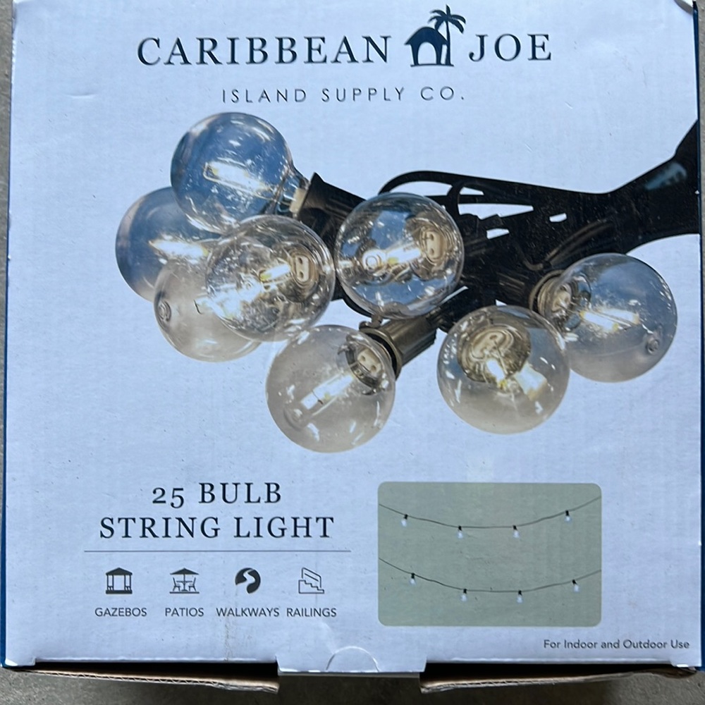 Caribbean joe 25 bulb string lights nwt